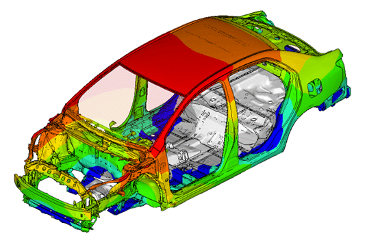 CAE structural contour visualization on a vehicle body-in-white